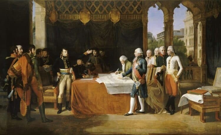 Traité de Leoben, 17 avril 1797. Esquisse pour un tableau commandé en 1806 pour la salle des conférences du Corps législatif et conservé au musée de Versailles. Guillaume Guillon Lethière, 1806.